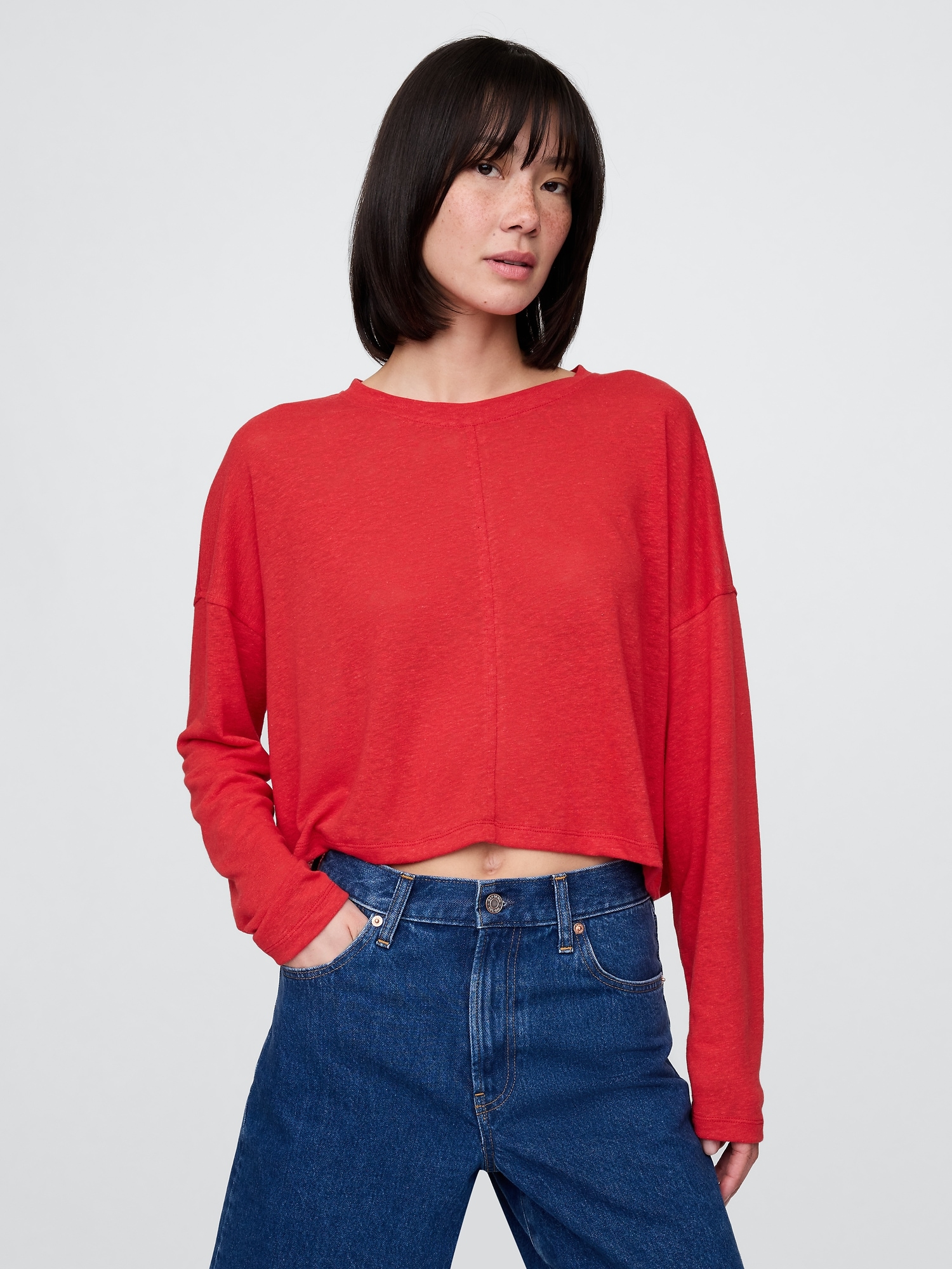 Oversized Linen-Blend Swing Top