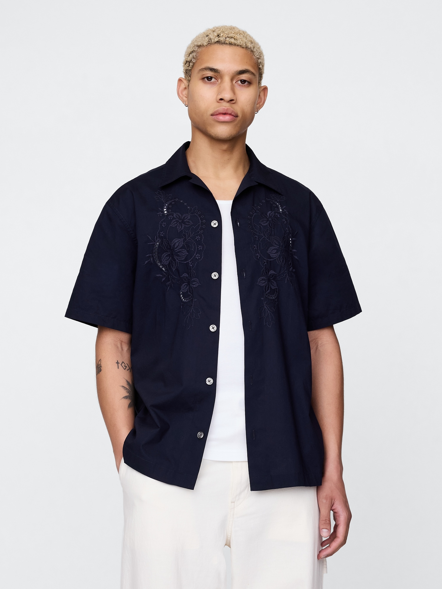 Eyelet Poplin Shirt - Blue