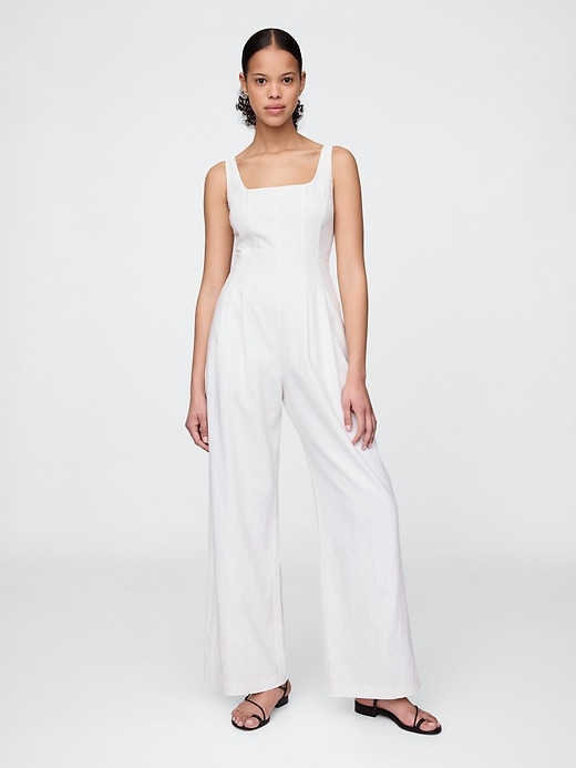 Image number 1 showing, Linen-Blend Seamed Jumpsuit