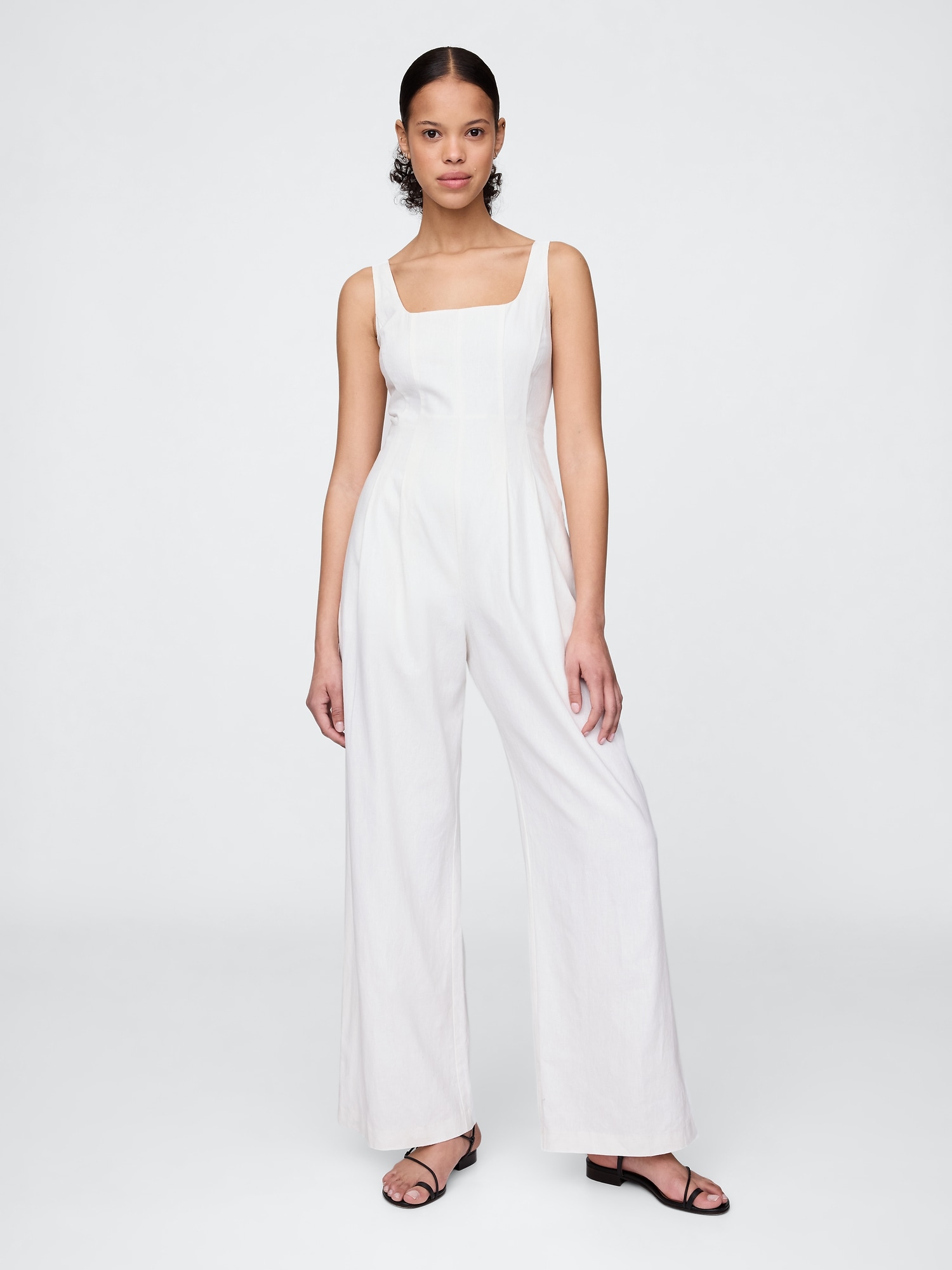 Linen-Blend Seamed Jumpsuit