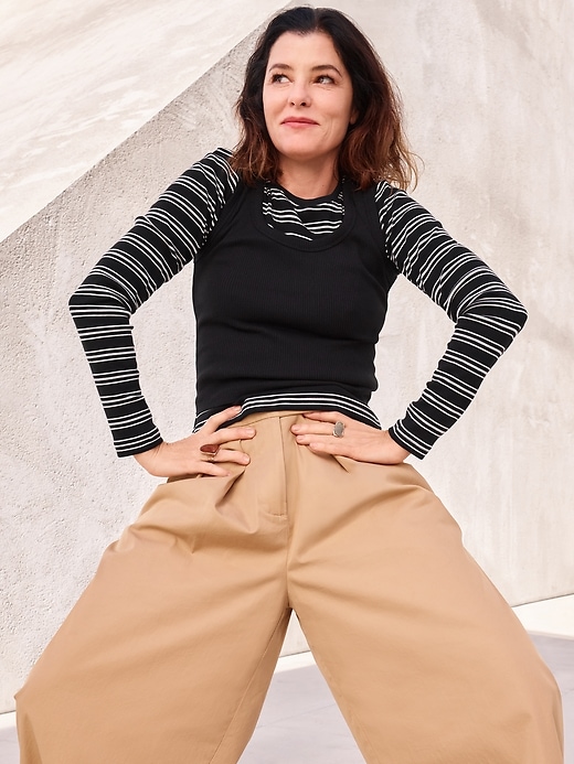 Image number 8 showing, High Rise Twill Pleated Wide-Leg Khakis