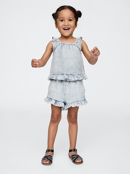 Image number 1 showing, Baby & Toddler Crinkle Gauze Denim Ruffle Set