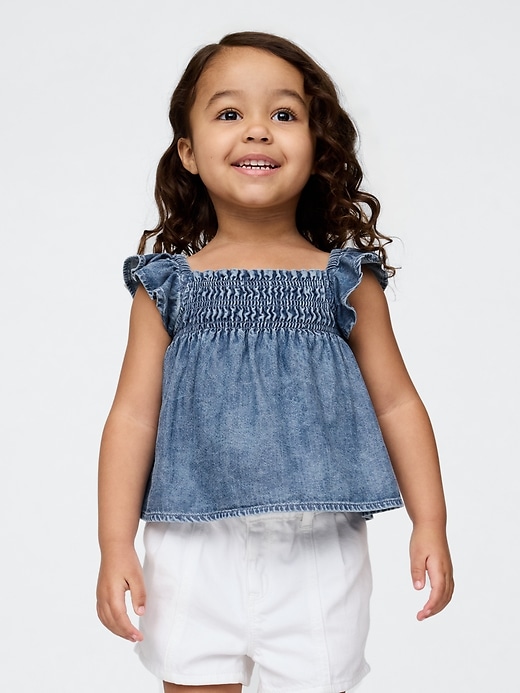 Image number 1 showing, Baby & Toddler Denim Ruffle Top