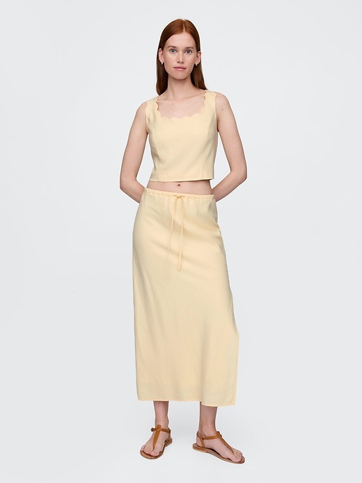 Linen-Blend Midi Skirt