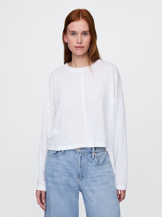 Image number 1 showing, Oversized Linen-Blend Swing Top