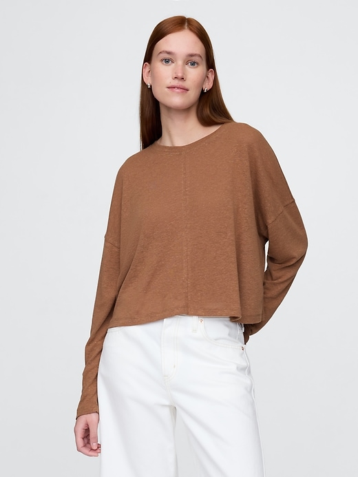 Image number 1 showing, Oversized Linen-Blend Swing Top