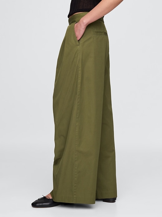 Image number 3 showing, High Rise Twill Pleated Wide-Leg Khakis