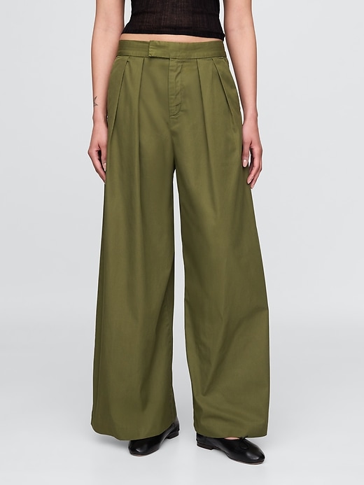 Image number 2 showing, High Rise Twill Pleated Wide-Leg Khakis