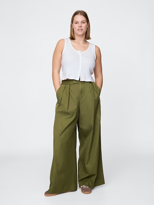 Image number 6 showing, High Rise Twill Pleated Wide-Leg Khakis