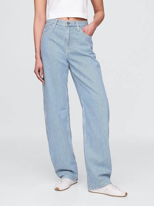 Image number 2 showing, High Rise UltraSoft Denim Stripe Barrel Jeans