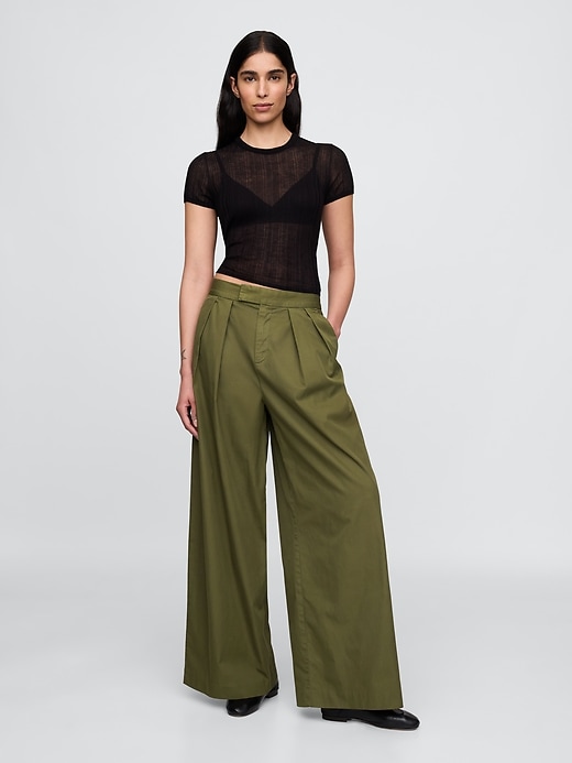 Image number 1 showing, High Rise Twill Pleated Wide-Leg Khakis