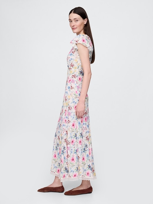 Image number 3 showing, Crepe Lace-Trim V-Neck Maxi Dress