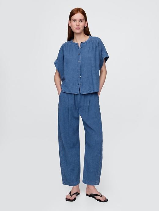 Image number 1 showing, Crinkle Gauze Denim Easy Barrel Pants