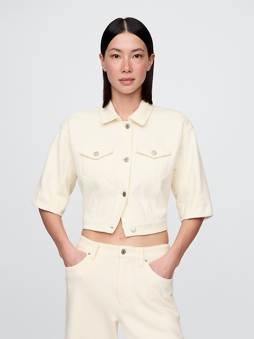 Image number 5 showing, Heavyweight French Terry Denim Crop Jacket