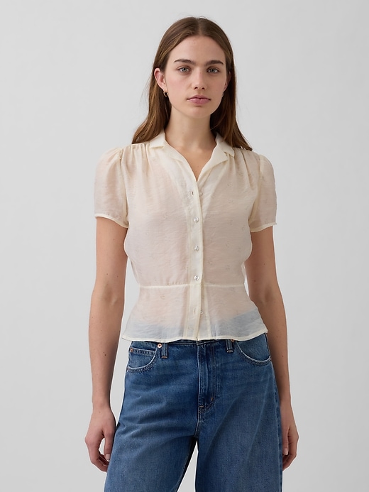 Sheer Button-Front Peplum Top | Gap